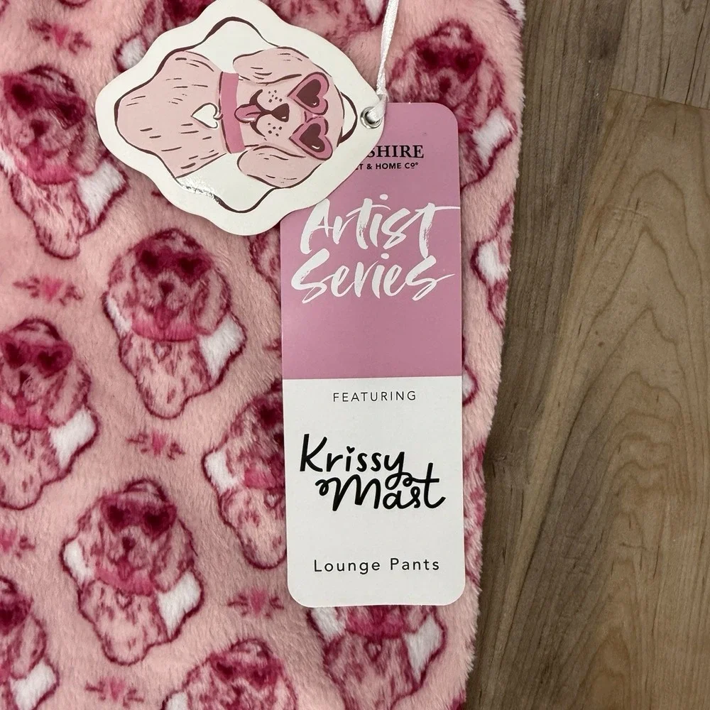 NWT Krissy Mast Berkshire Home Dog Print Lounge Pants Women's XL Pink Fleece PJ